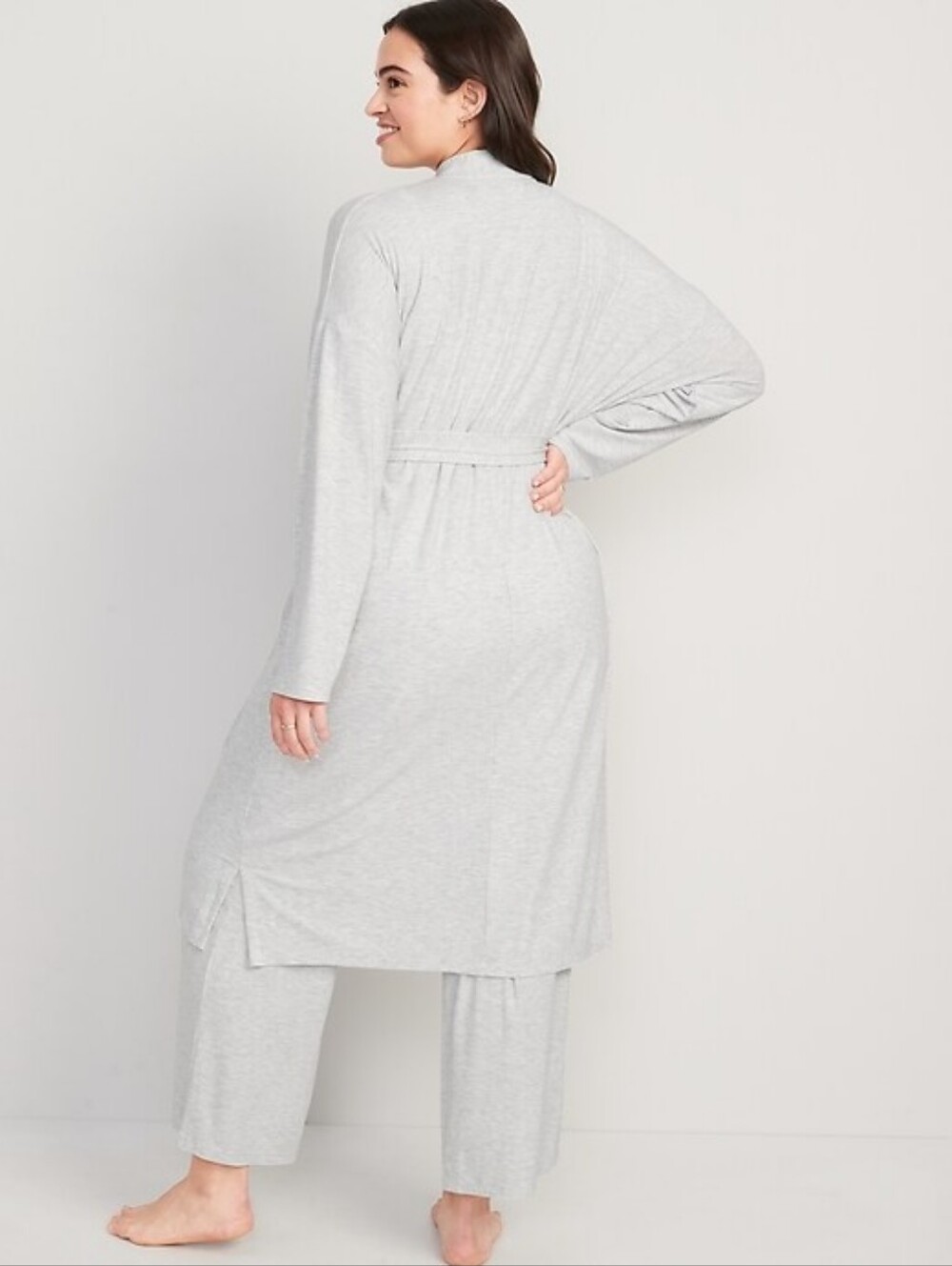 Old Navy Gray Ribbed Robe Cozy Loungewear Spa Wrap Tie Waist Medium